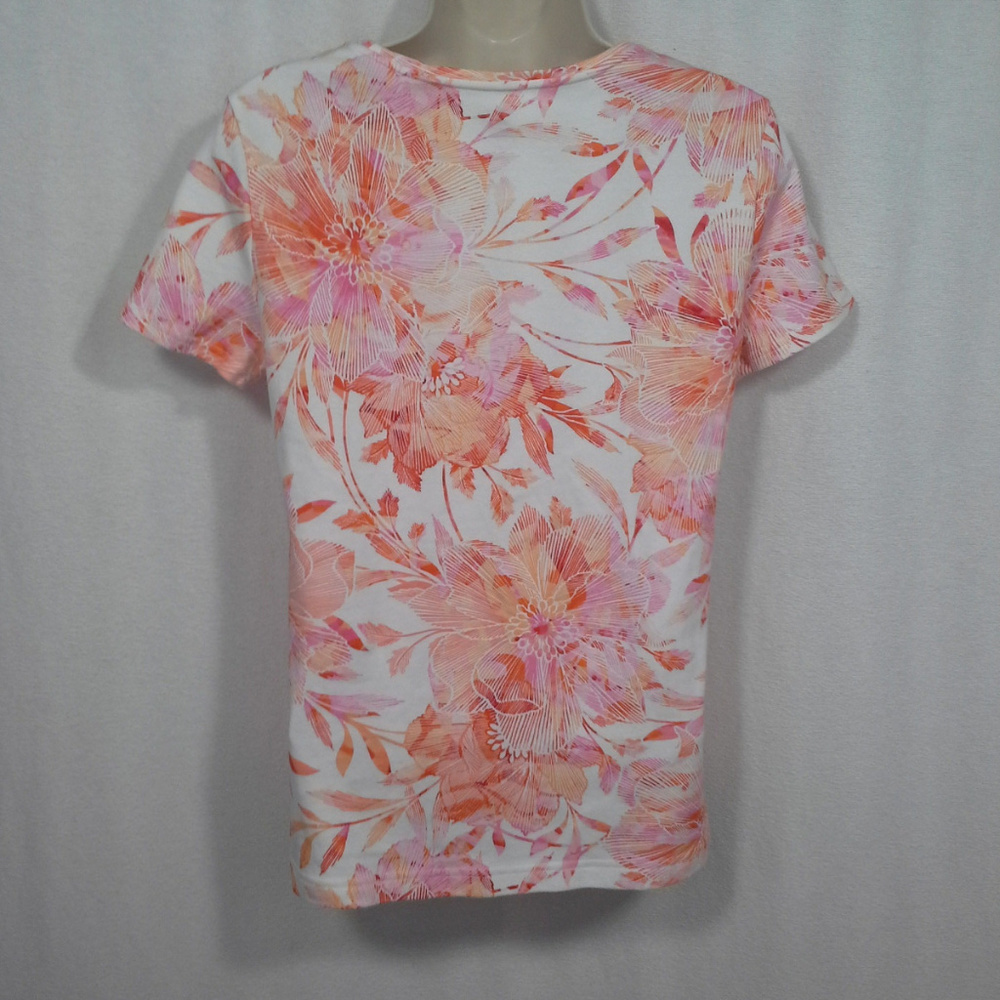 Croft & Barrow womens top t-shirt Size S Orange floral on white - Picture 5 of 8